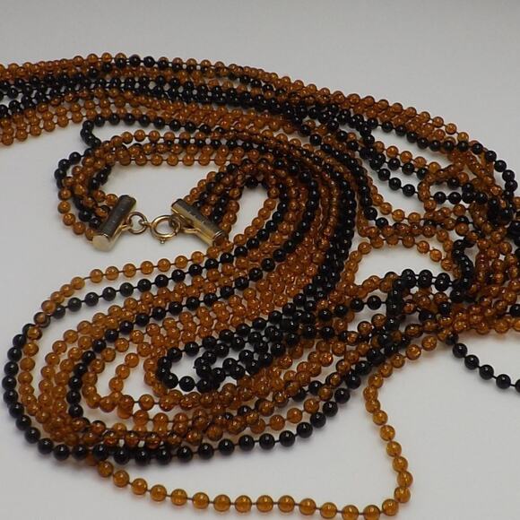 Long Vintage Lucite 5 Strand Necklace, Light Weight Beaded Strands, 50 Inches - Picture 3 of 9